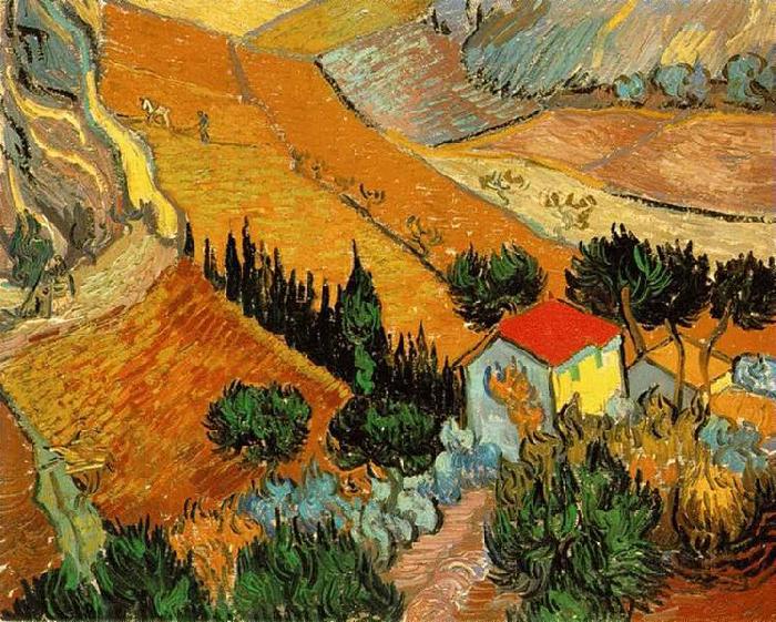 Vincent Van Gogh Valley with Ploughman Seen from Above Sweden oil painting art